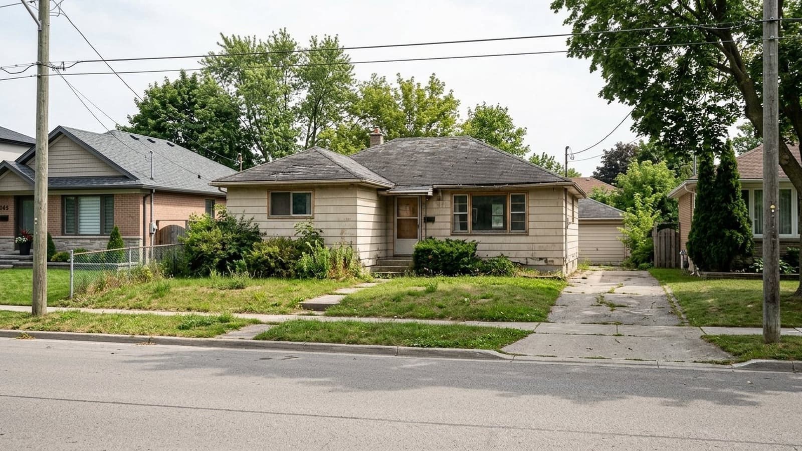 Dated suburban teardown property before AI house rendering