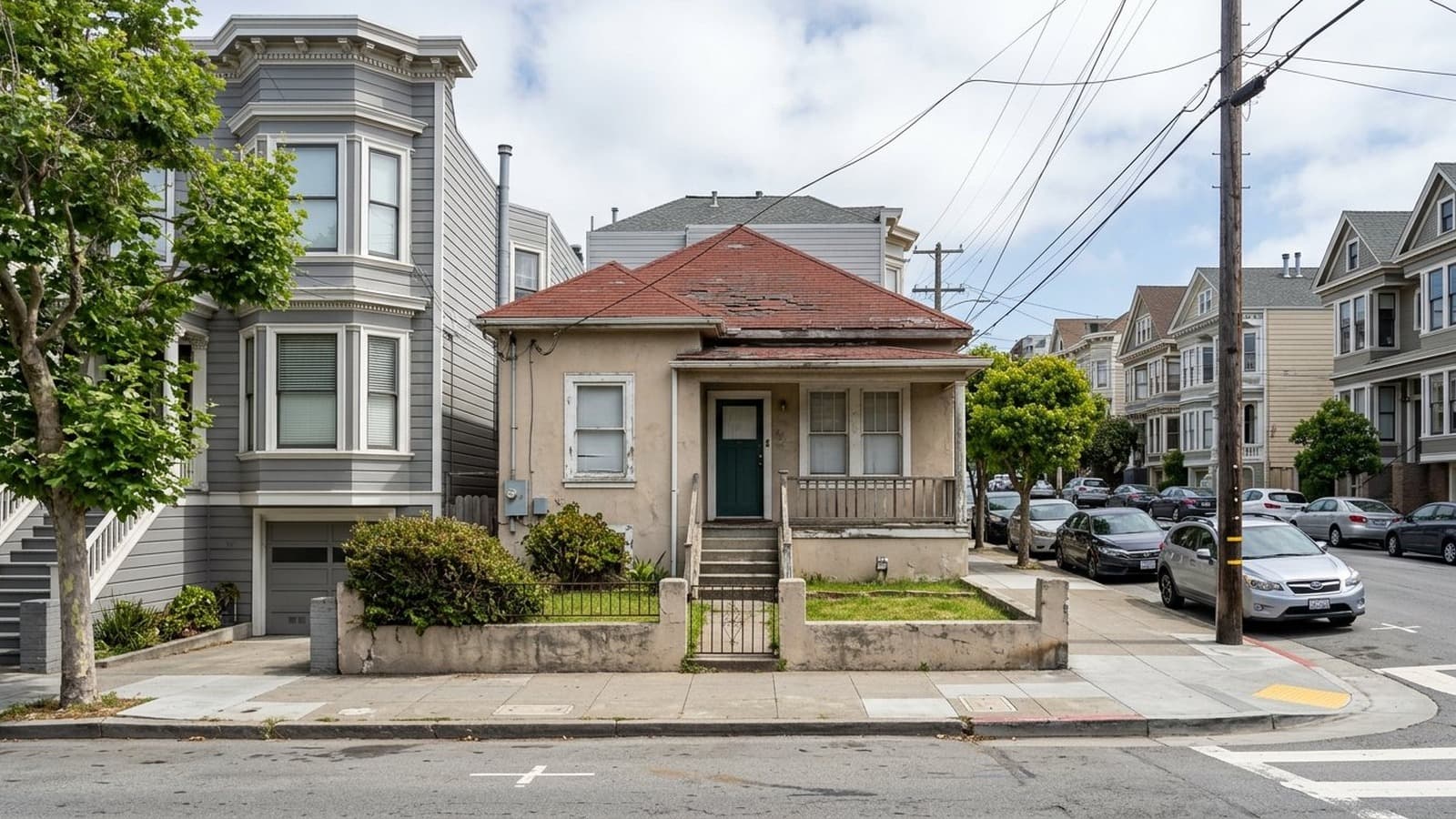 Small older urban infill teardown property before AI rendering