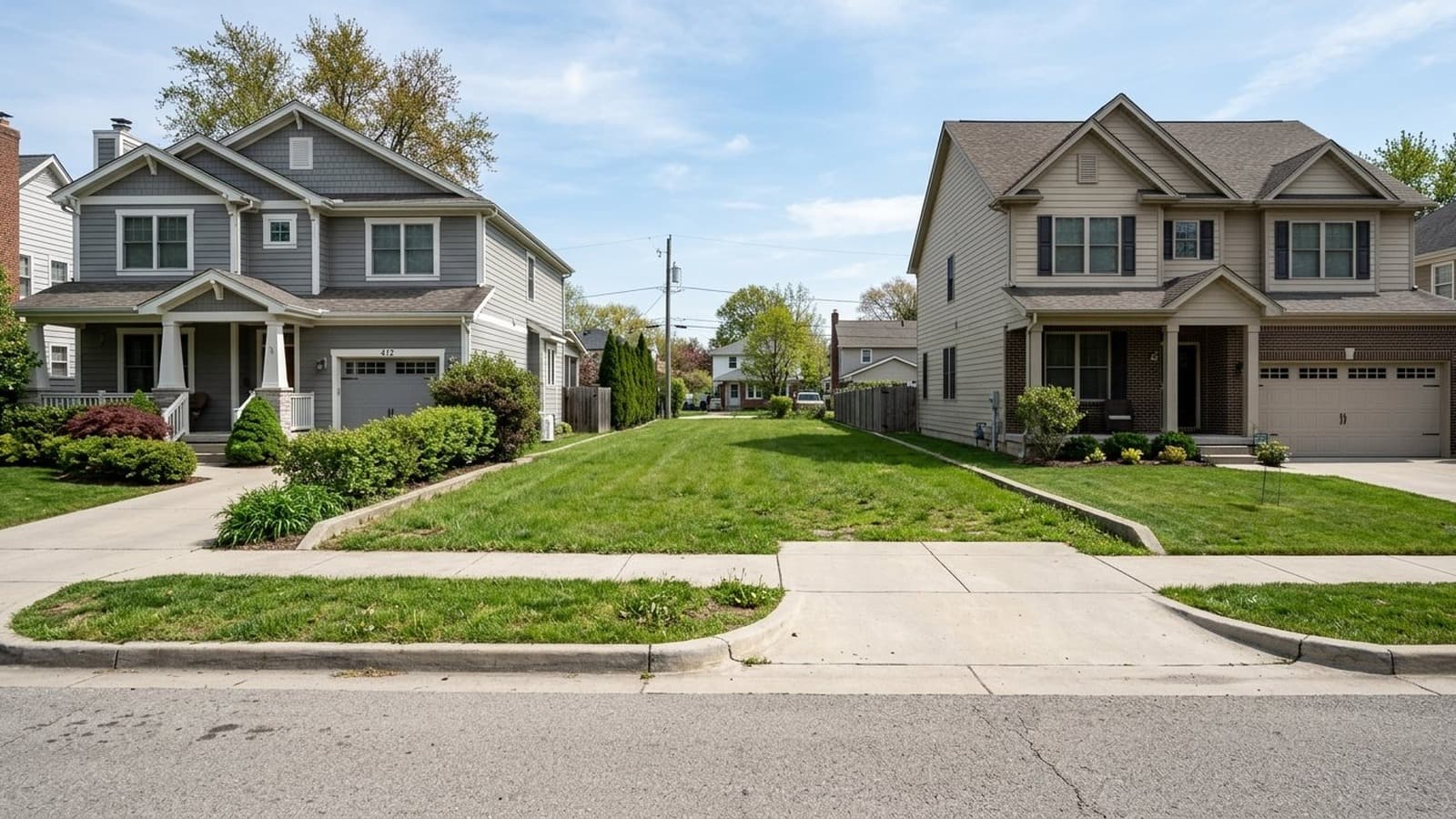 Vacant suburban family lot before AI house rendering