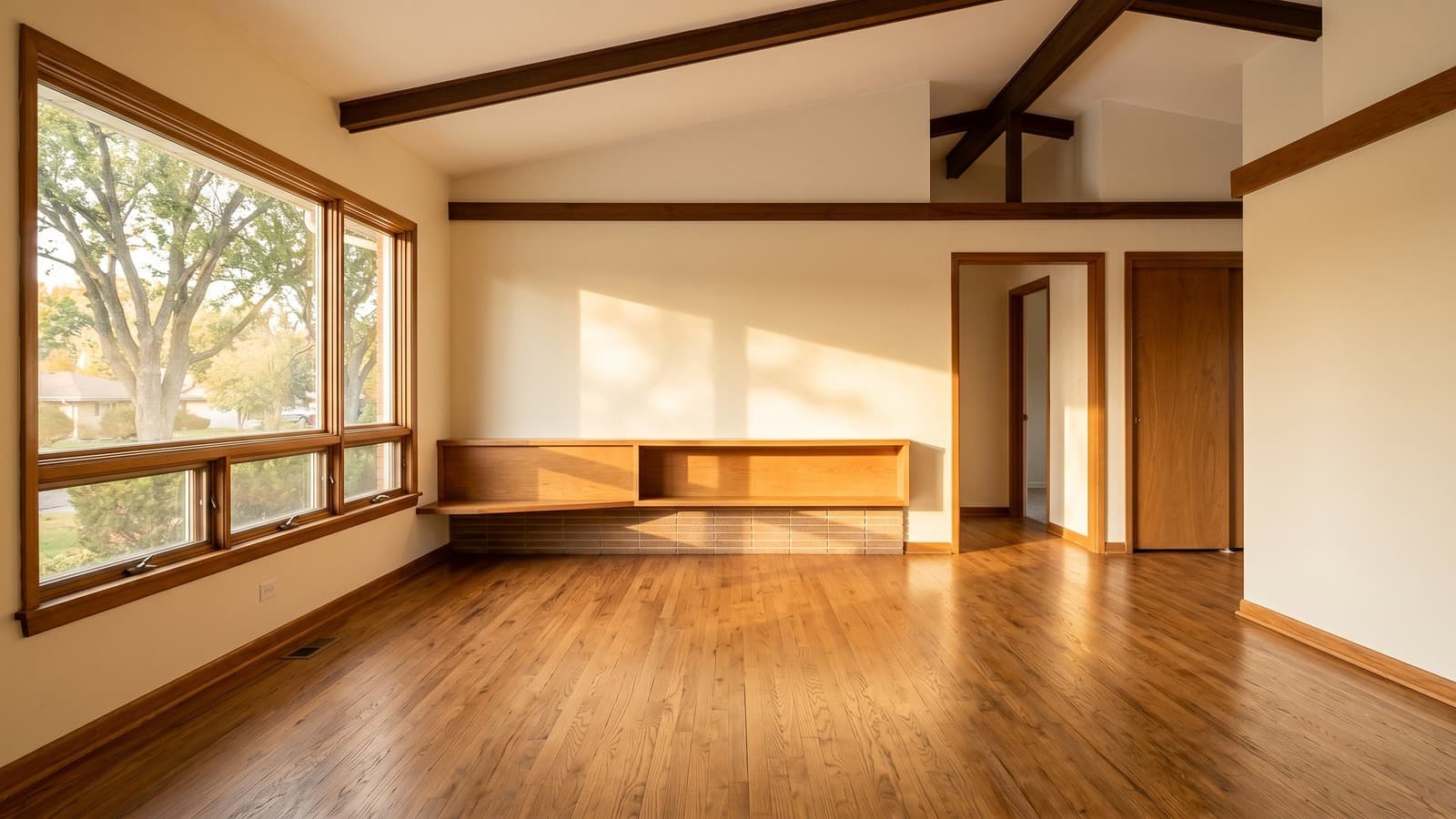 Living Room Virtual Staging Before and After Examples Mid-Century Modern Before