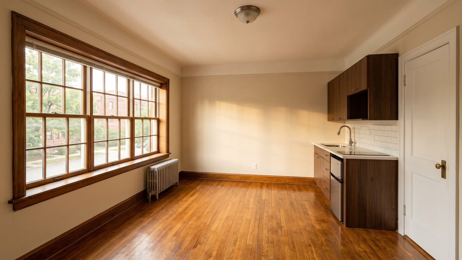 Studio Apartment Virtual Staging Before and After Examples Mid-Century Modern Before