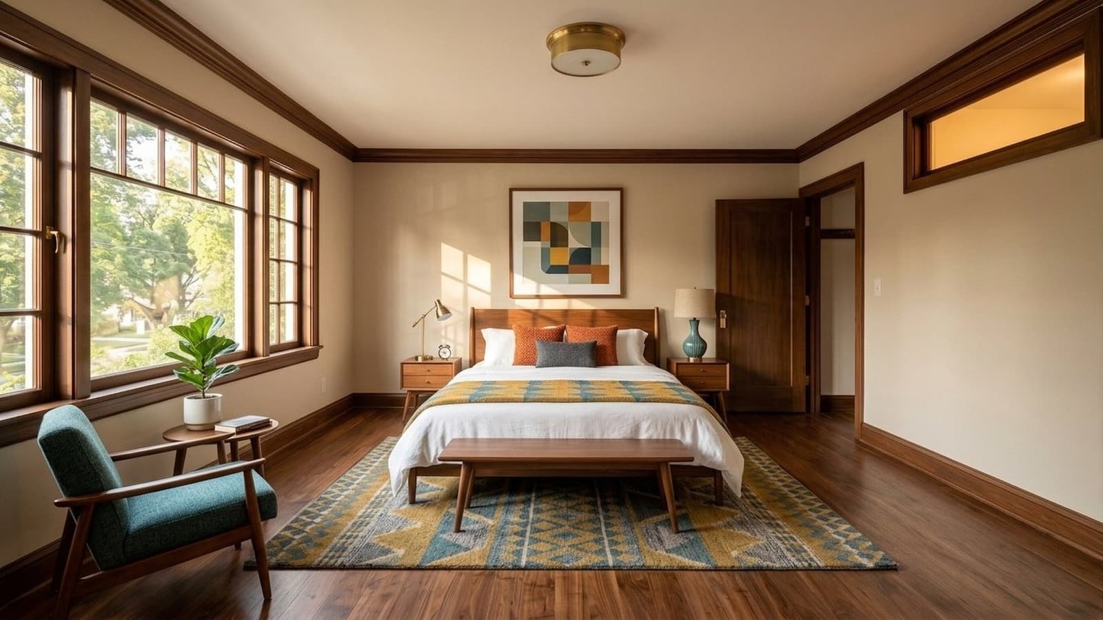 Bedroom Virtual Staging Before and After Examples Mid-Century Modern After