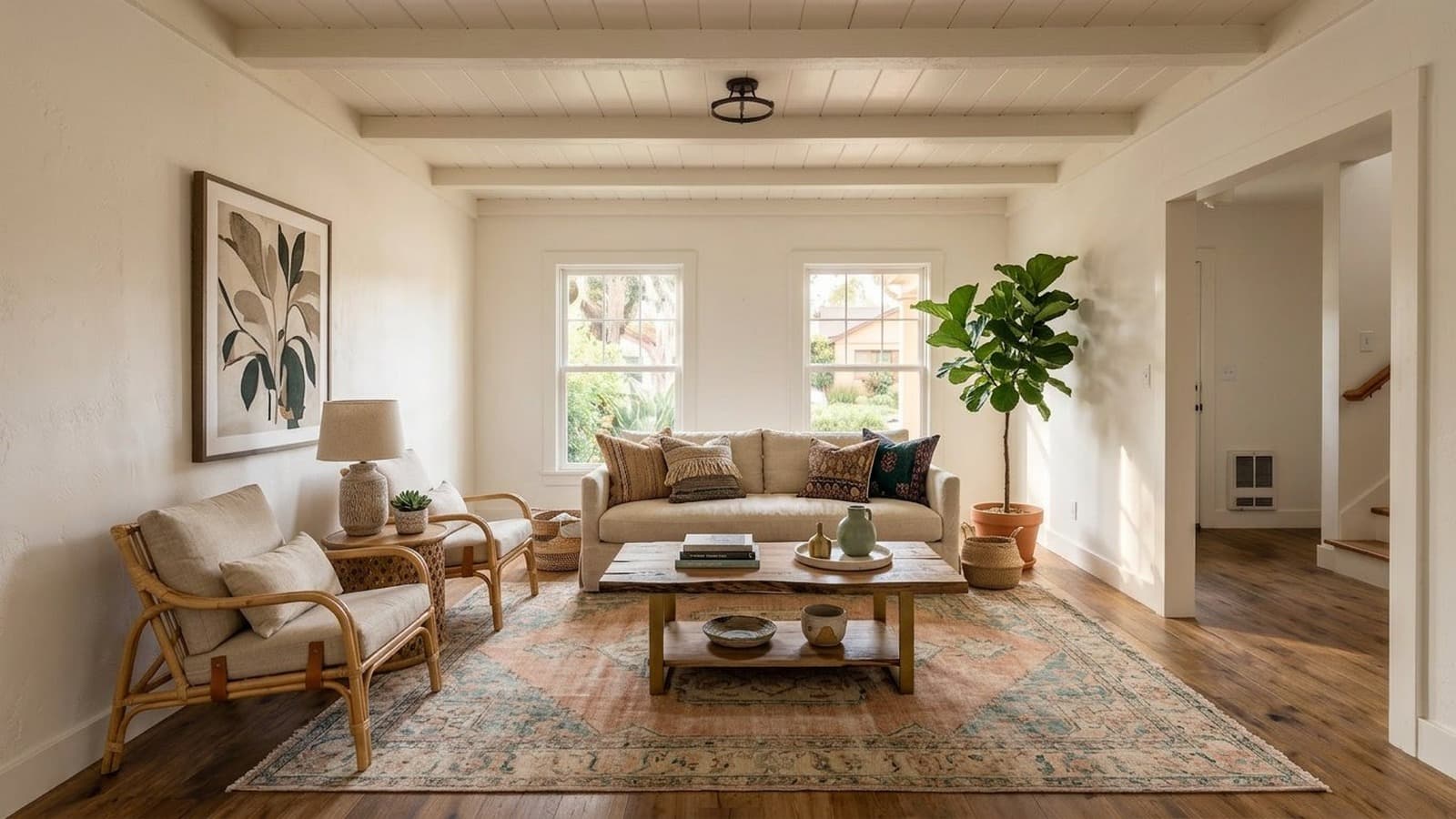 Living Room Virtual Staging Before and After Examples Bohemian After