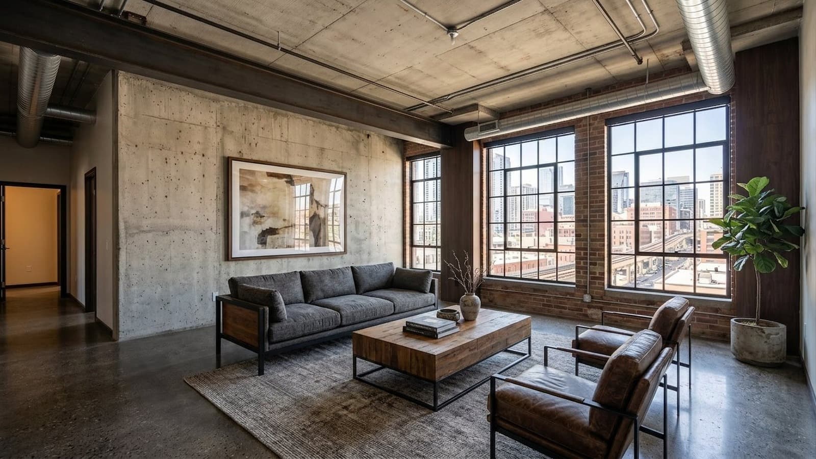 Living Room Virtual Staging Before and After Examples Industrial After