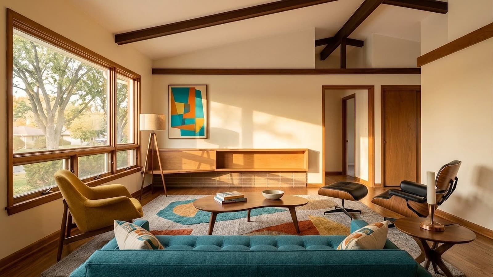 Living Room Virtual Staging Before and After Examples Mid-Century Modern After