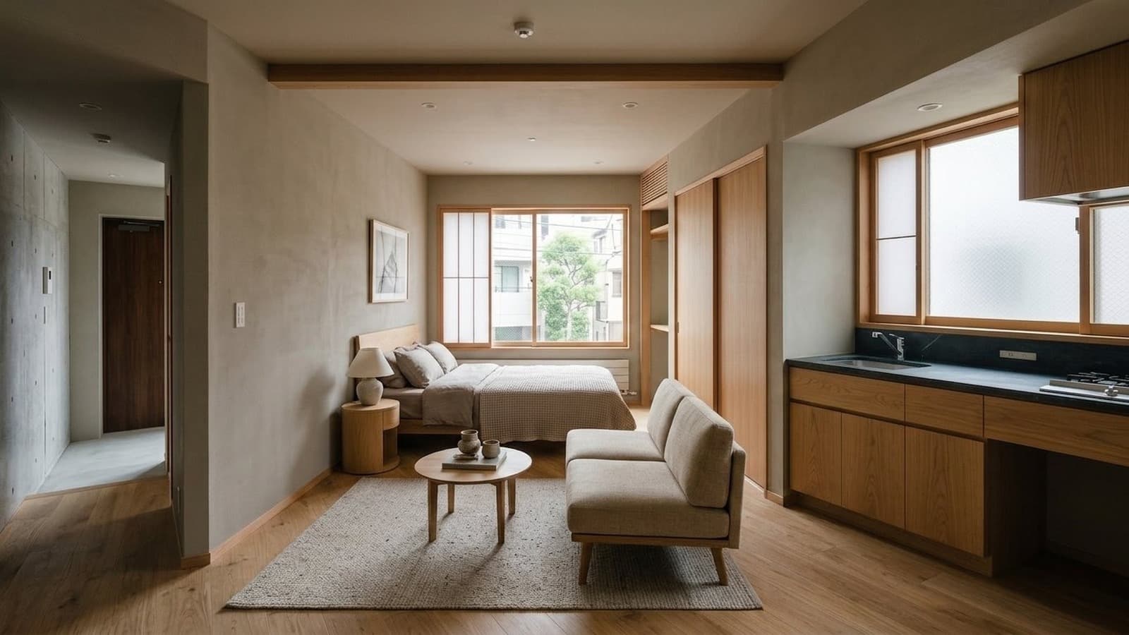 Studio Apartment Virtual Staging Before and After Examples Japandi After