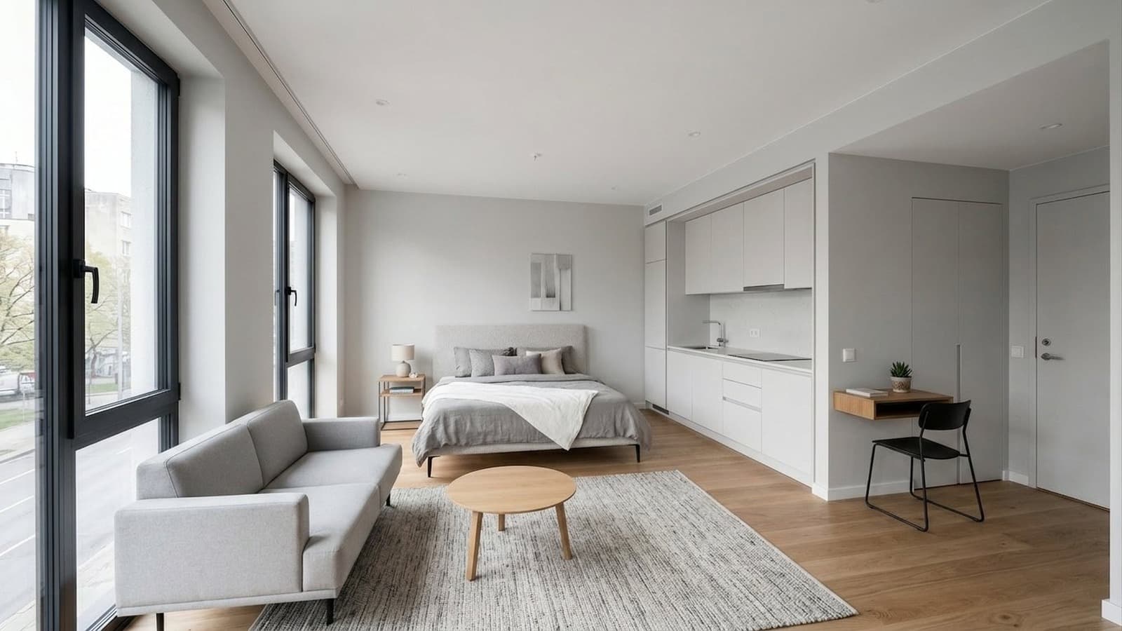 Studio Apartment Virtual Staging Before and After Examples Minimalist After