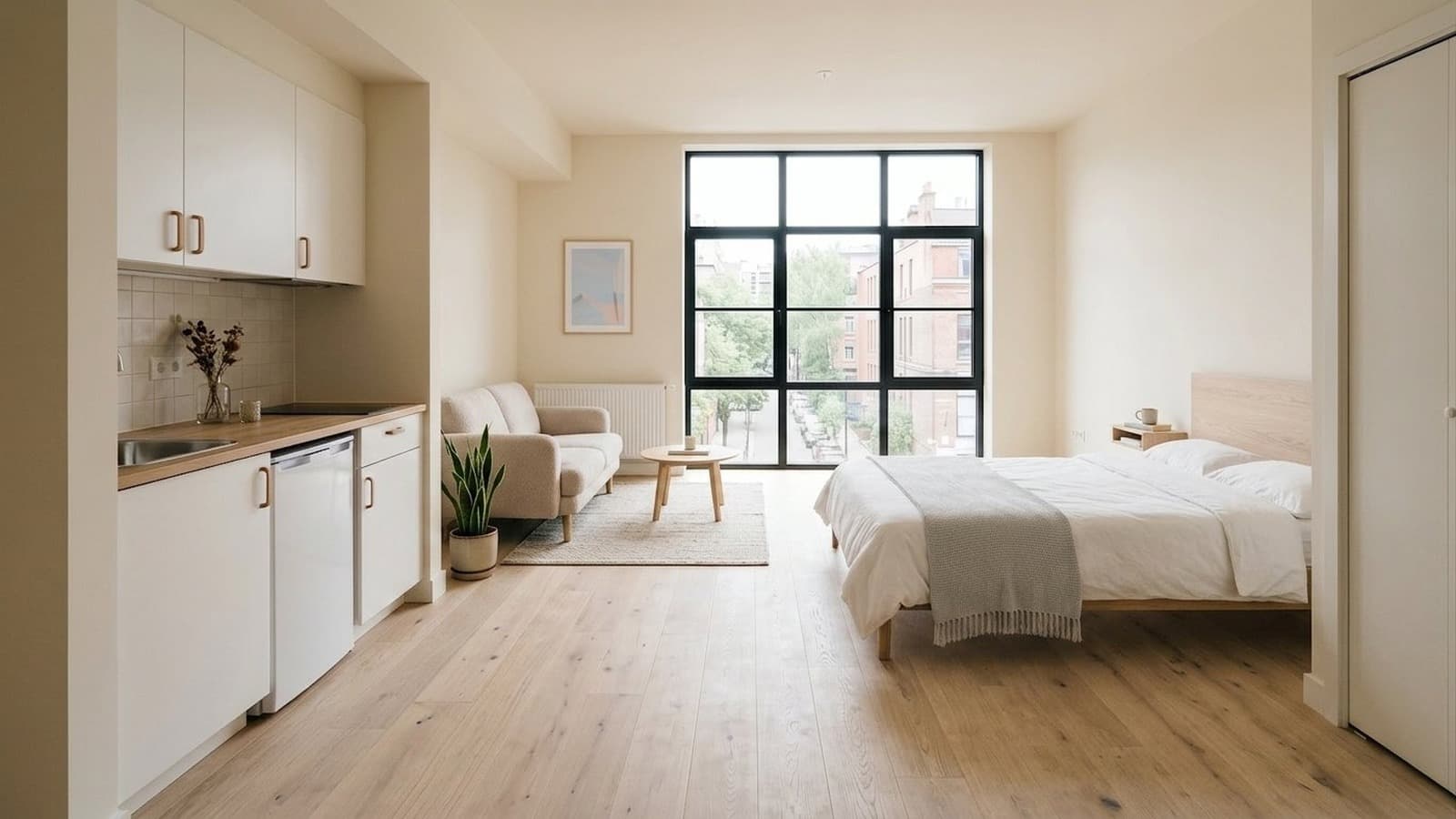 Studio Apartment Virtual Staging Before and After Examples Scandinavian After