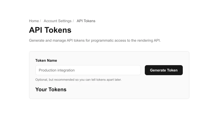 Developer API settings for creating and managing API tokens