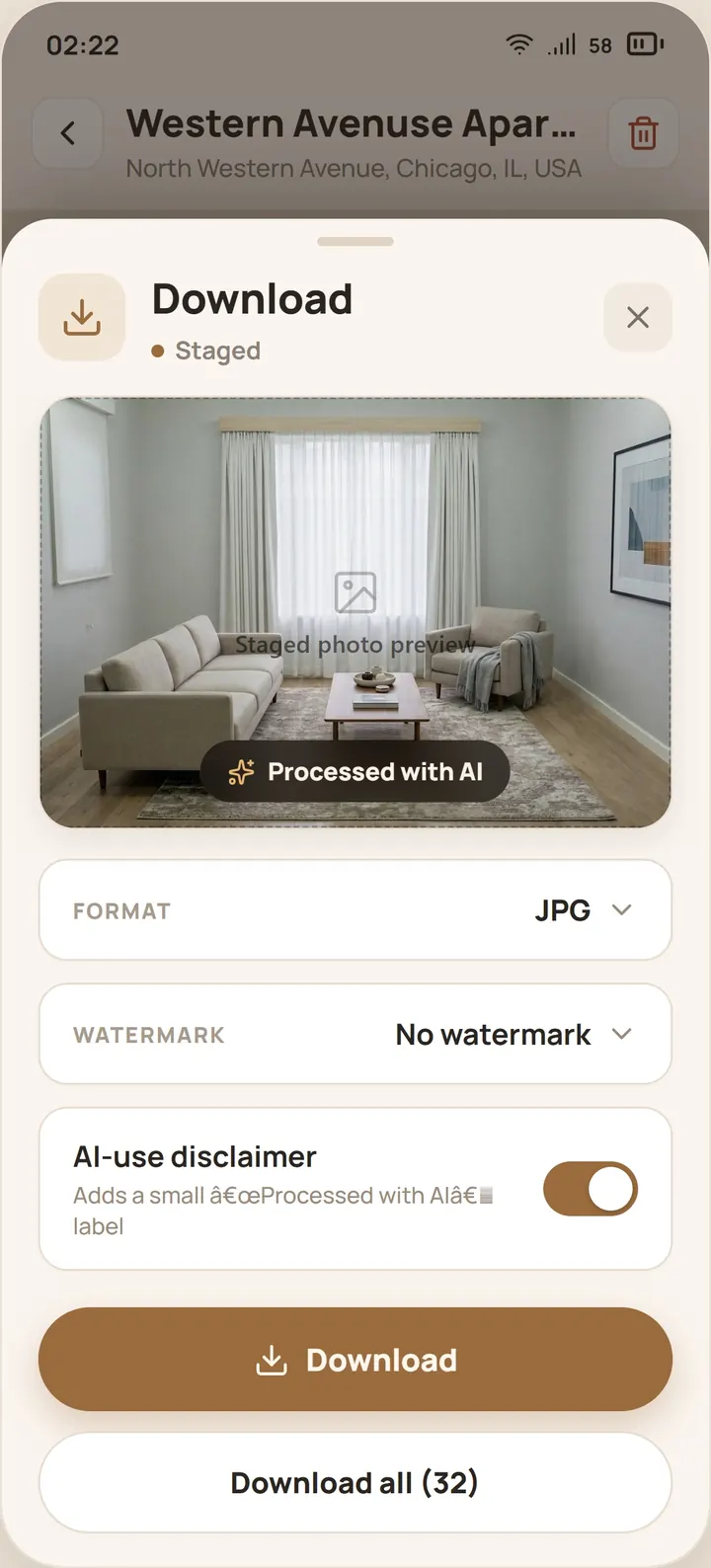 Download and export screen
